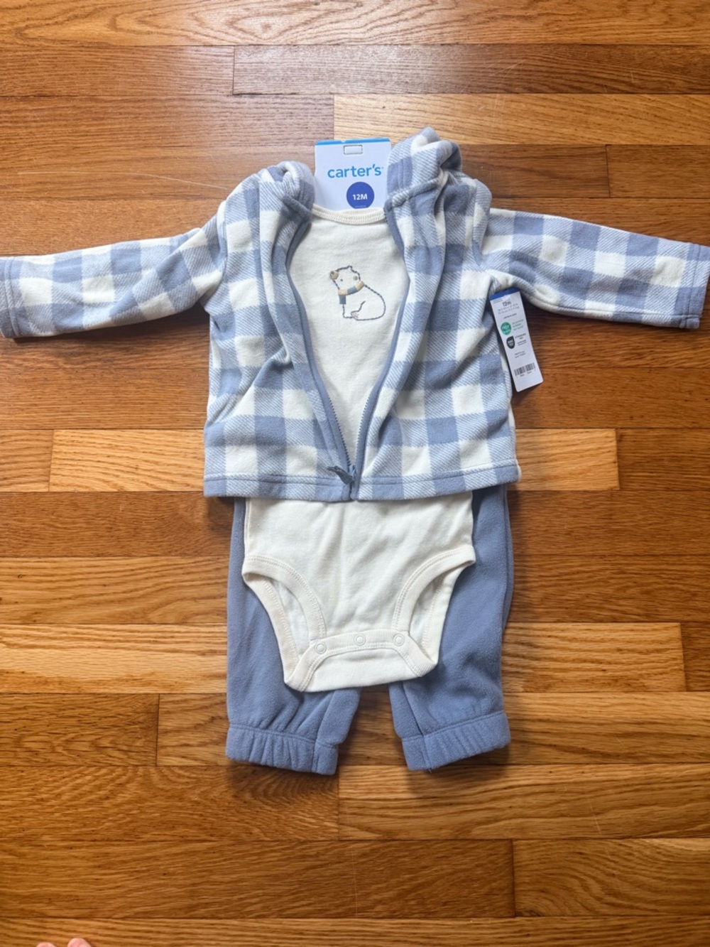 Carter's Light Blue and Cream Plaid Fleece Jacket Set